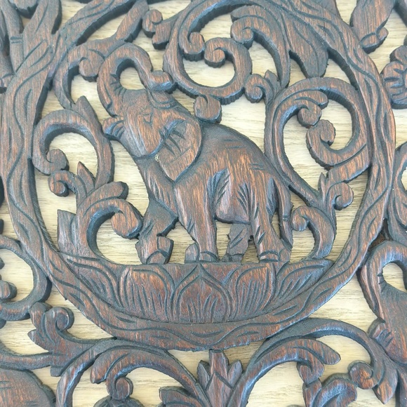 Elephant Carved Wooden Wall Decor - Picture 4 of 5